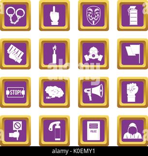 Protest icons set purple Stock Vector
