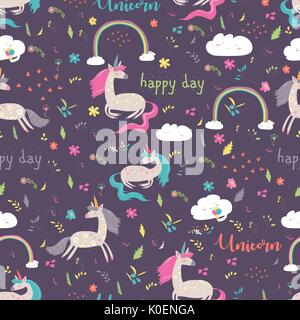 Seamless pattern rainbow with unicorn Stock Vector