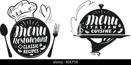 Catering, canteen concept. Illustration for design menu restaurant or cafe. Lettering, calligraphy vector illustration Stock Vector