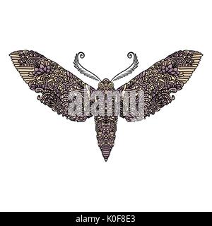 Night butterfly. Vector illustration. Anti-stress coloring. Zentangle style. Vector illustration. Stock Vector