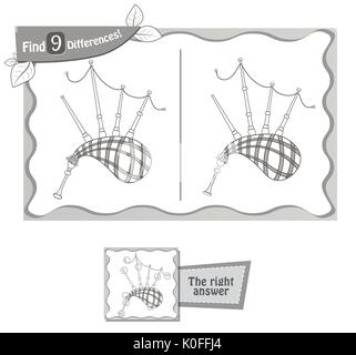 visual game for children and adults. Task to find 9 differences in the illustration on the school board. black and white vector illustration Stock Vector