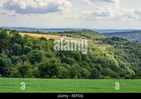 Summer hills landscape. Beautiful green Jurassic hills in Poland. Stock Photo