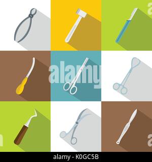Surgical tools icons set, flat style Stock Vector