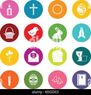 Easter items icons many colors set Stock Vector