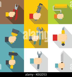 Builder tools icons set, flat style Stock Vector