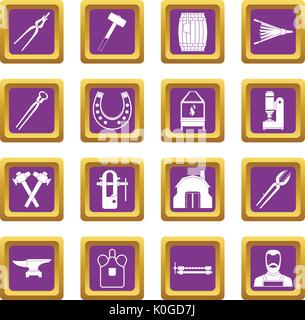 Blacksmith icons set purple Stock Vector