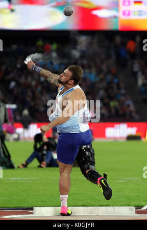 Aled DAVIES of Great Britain on his way to gold in the Men's Shot Put F42 Final at the World Para Championships in London 2017 Stock Photo