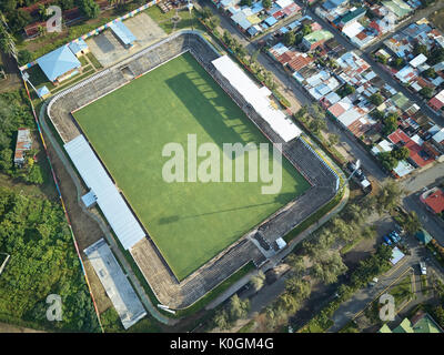 Soccer field aerial view. New growing grass on football field Stock Photo