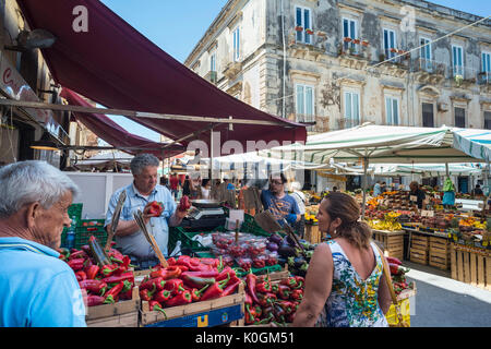 The Ortygia market at Syracuse, Sicily, Italy. Stock Photo