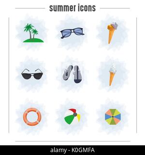 Summer icon set with blue mixed colors, vector, illustration, eps file Stock Vector