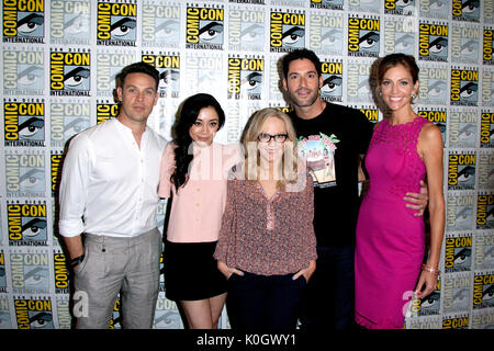 Photocall for 'Lucifer' during San Diego Comic-Con International 2017 in San Diego, California.  Featuring: Kevin Alejandro, Aimee Garcia, Rachael Harris, Tom Ellis, Lauren German Where: San Diego, California, United States When: 22 Jul 2017 Credit: Tony Forte/WENN Stock Photo