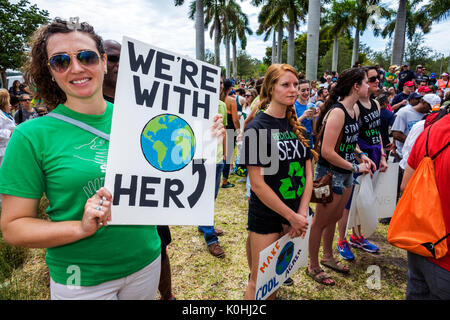 Miami Florida,Museum Park,March for Science,protest,rally,sign,poster,protester,woman female women,student students pupil FL170430113 Stock Photo