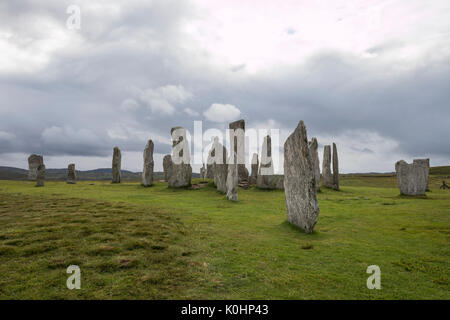 Callanish Standing Stones in a cloudy day, , standing stones placed in a cruciform pattern with a central stone circle, Callanish, Scotland, UK Stock Photo