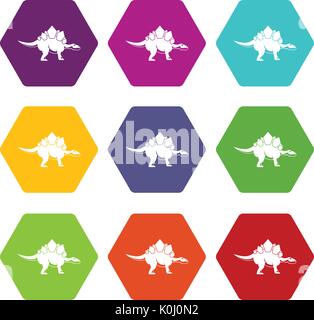 Stegosaurus dinosaur icon set color hexahedron Stock Vector