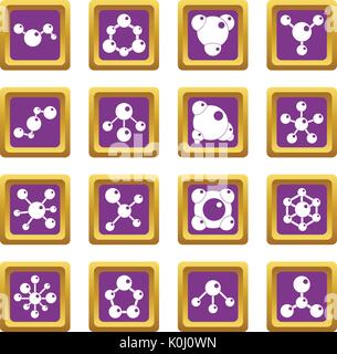 Molecule icons set purple Stock Vector