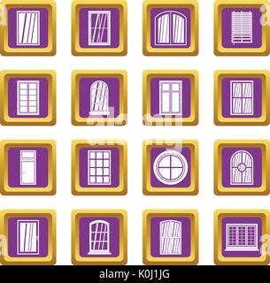 Plastic window forms icons set purple Stock Vector