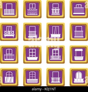 Window forms icons set purple Stock Vector