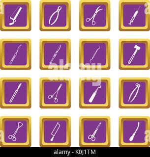 Surgeons tools icons set purple Stock Vector