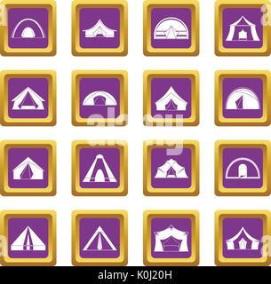 Tent forms icons set purple Stock Vector