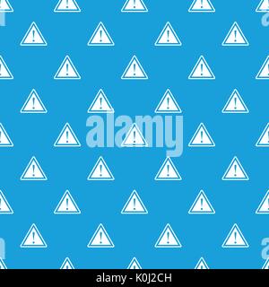 Warning attention sign with exclamation mark pattern seamless blue Stock Vector