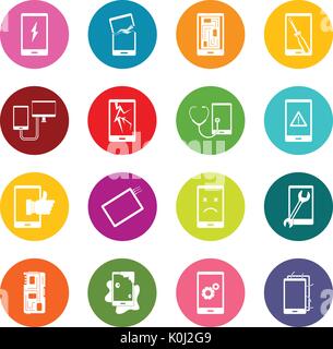 Device repair symbols icons many colors set Stock Vector
