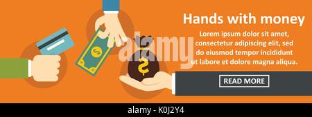 Hands with money banner horizontal concept Stock Vector
