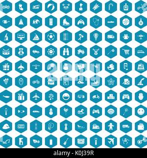 100 toys for kids icons sapphirine violet Stock Vector