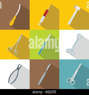Surgery icons set, flat style Stock Vector