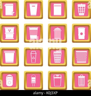 Trash can icons pink Stock Vector