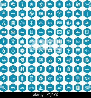 100 travel icons sapphirine violet Stock Vector