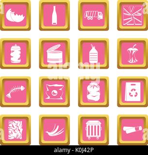 Waste and garbage icons pink Stock Vector