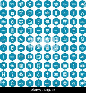 100 travel time icons sapphirine violet Stock Vector