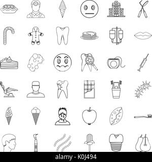Implant icons set, outline style Stock Vector