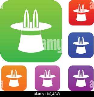 Rabbit ears appearing from a top magic hat set collection Stock Vector