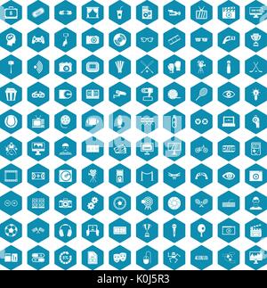 100 video icons sapphirine violet Stock Vector