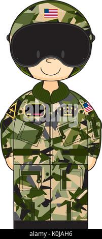 Cute Cartoon Military Airforce Pilot Vector Illustration Stock Vector