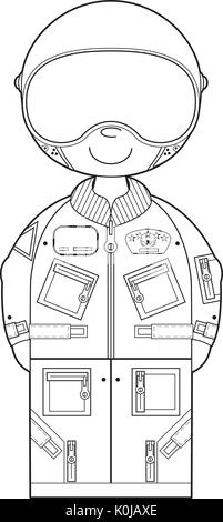 Cute Cartoon Military Airforce Pilot Line Art Vector Illustration Stock Vector