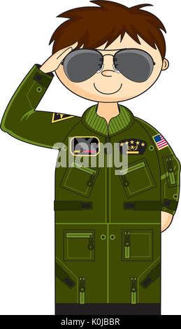 Cute Cartoon Military Airforce Pilot Vector Illustration Stock Vector