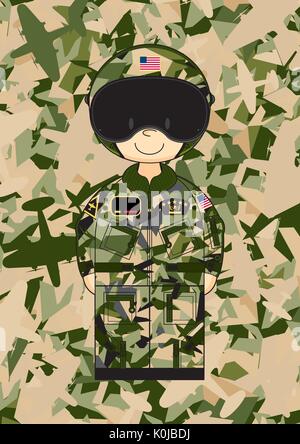 Cute Cartoon Military Airforce Pilot Vector Illustration Stock Vector