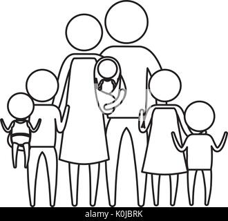 sketch silhouette faceless family group in formal suit and taken hands ...