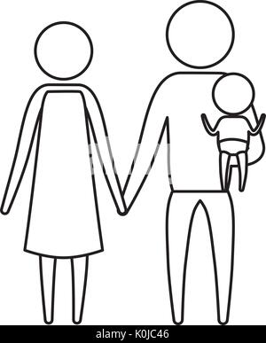 sketch silhouette of pictogram parents with a little boy carrying in clothes Stock Vector