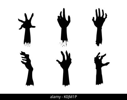 Silhouettes of Zombie Hands in different action set. Stock Vector