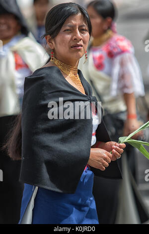 July 1, 2017 Cotacachi, Ecuador: traditionally dressed Kichwa woman at Punchi Warmi celebration Stock Photo