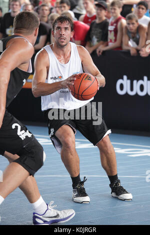 MOSCOW, RUSSIA - JULY 28: Match Shatskov team, Russia vs 'Czech Select', Czech Republic during International Street Basketball Cup 'Moscow Open' in Mo Stock Photo