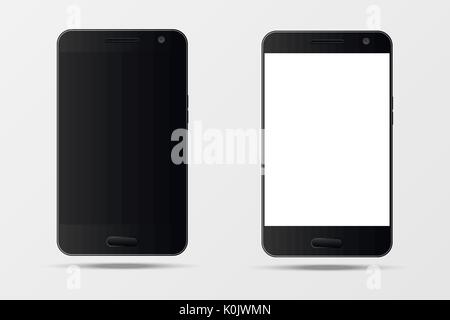 Two realistic smart phones with clear black and white screens.Vector illustration Stock Vector