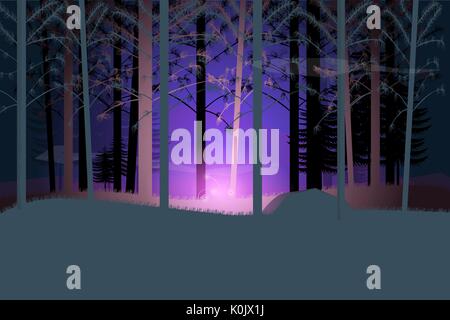 Magical flower glow at night forest.Vector illustration Stock Vector