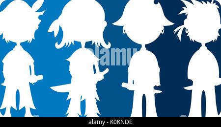 Cute Cartoon Pirate Buccaneers in Silhouette Stock Vector