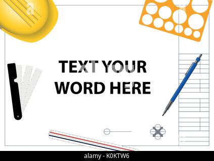 Background for engineering and architecture work. Blue print with tools. Stock Vector