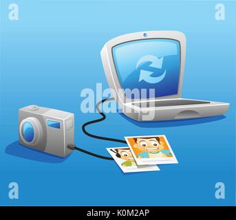 wired connection between digital camera and laptop Stock Vector
