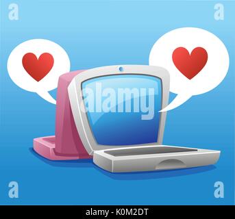 two laptop illustration and bubble speech heart symbol Stock Vector